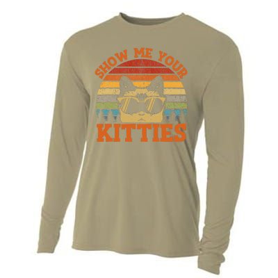 Show Me Your Kitties Funny Cat Lover Vintage Retro Sunset Gift Cooling Performance Long Sleeve Crew