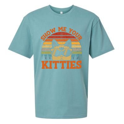 Show Me Your Kitties Funny Cat Lover Vintage Retro Sunset Gift Sueded Cloud Jersey T-Shirt