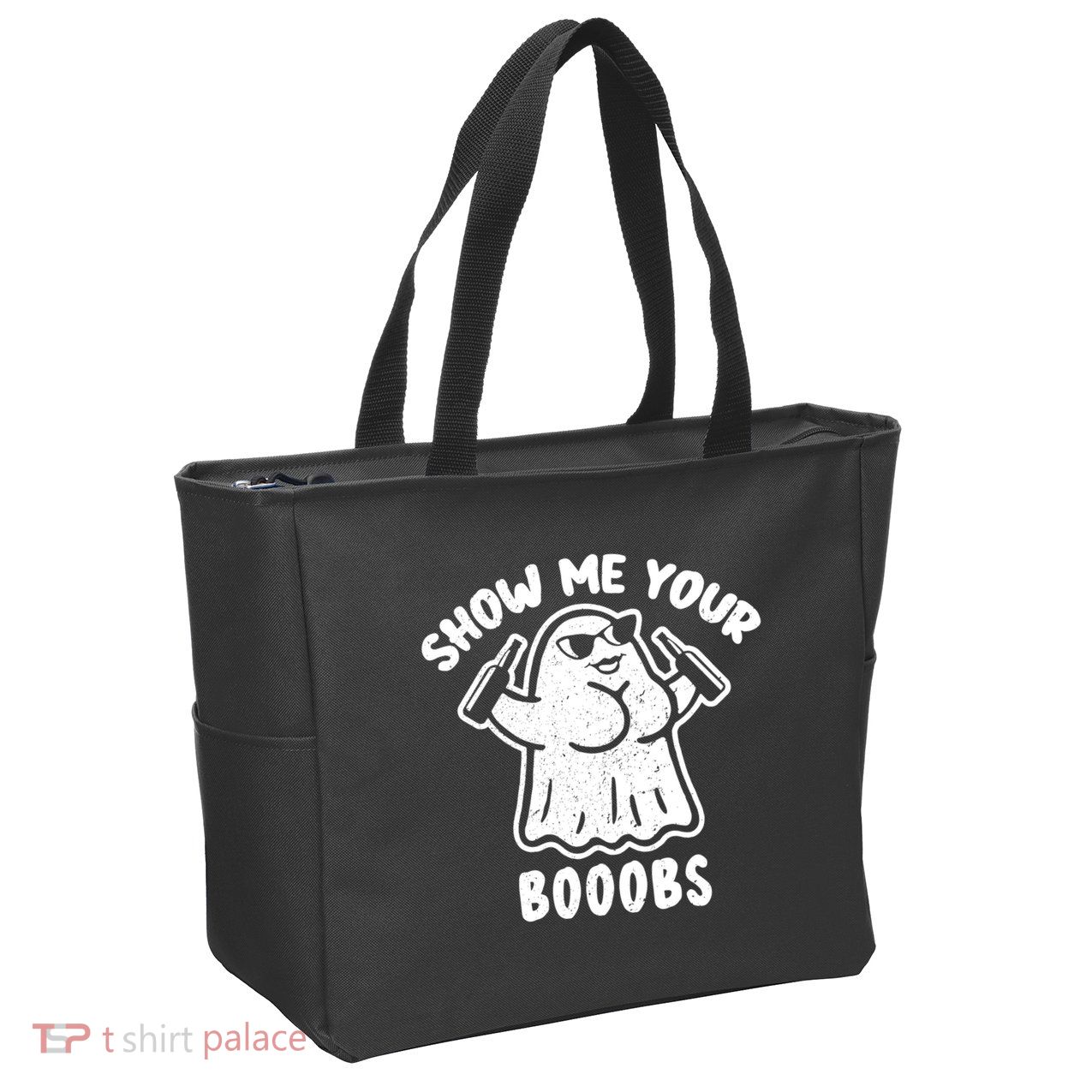 Show Me Your Booobs Funny Dumb Ghost Zip Tote Bag