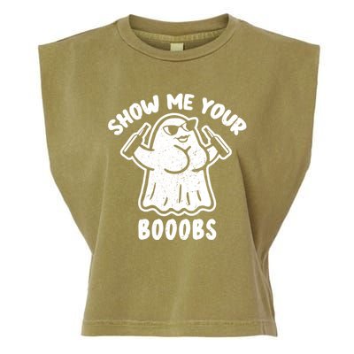 Show Me Your Booobs Funny Dumb Ghost Garment-Dyed Women's Muscle Tee
