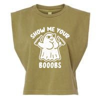 Show Me Your Booobs Funny Dumb Ghost Garment-Dyed Women's Muscle Tee