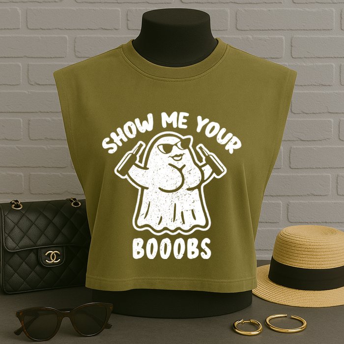 Show Me Your Booobs Funny Dumb Ghost Garment-Dyed Women's Muscle Tee