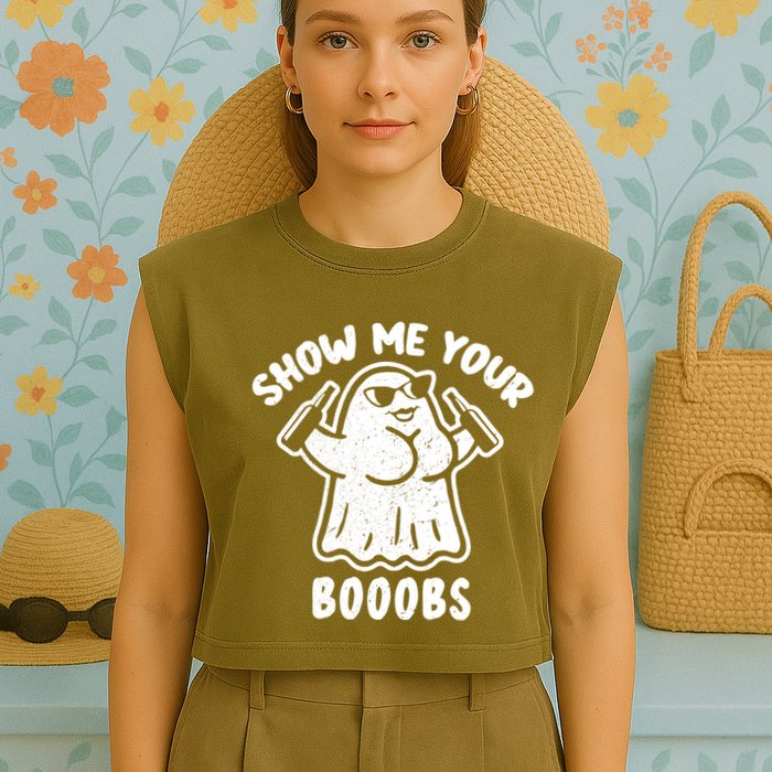 Show Me Your Booobs Funny Dumb Ghost Garment-Dyed Women's Muscle Tee