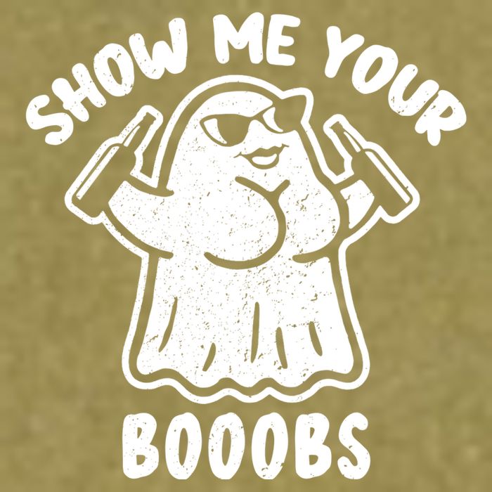 Show Me Your Booobs Funny Dumb Ghost Garment-Dyed Women's Muscle Tee