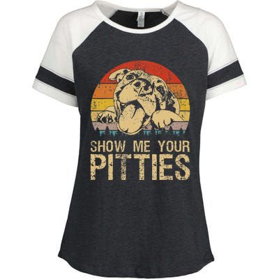 Show Me Your Pitties Funny Pitbull Dog Lovers Retro Vintage Enza Ladies Jersey Colorblock Tee