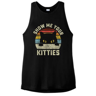 Show Me Your Kitties Vintage Retro Style Cat Mom Dad Lover Ladies PosiCharge Tri-Blend Wicking Tank