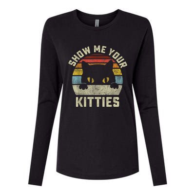 Show Me Your Kitties Vintage Retro Style Cat Mom Dad Lover Womens Cotton Relaxed Long Sleeve T-Shirt