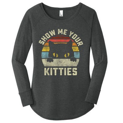 Show Me Your Kitties Vintage Retro Style Cat Mom Dad Lover Women's Perfect Tri Tunic Long Sleeve Shirt