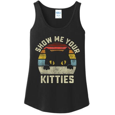 Show Me Your Kitties Vintage Retro Style Cat Mom Dad Lover Ladies Essential Tank