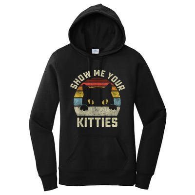 Show Me Your Kitties Vintage Retro Style Cat Mom Dad Lover Women's Pullover Hoodie