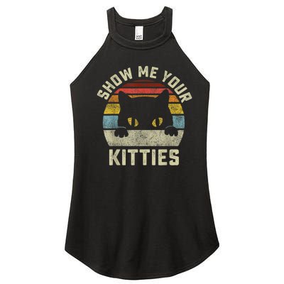 Show Me Your Kitties Vintage Retro Style Cat Mom Dad Lover Women's Perfect Tri Rocker Tank