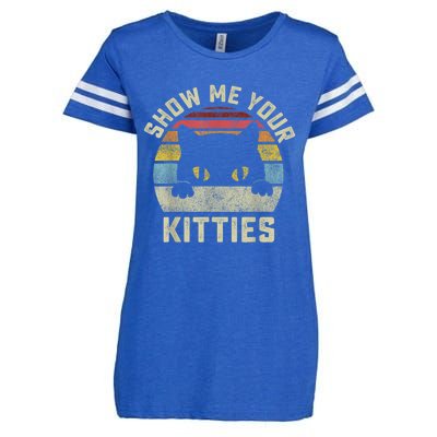 Show Me Your Kitties Vintage Retro Style Cat Mom Dad Lover Enza Ladies Jersey Football T-Shirt