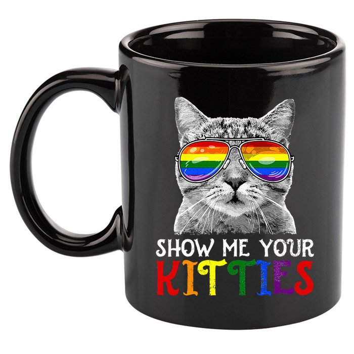 Show Me Your Kitties Proud Ally Cat Lover Lgbt G.A.Y Pride 11oz C Handle Ceramic Mug