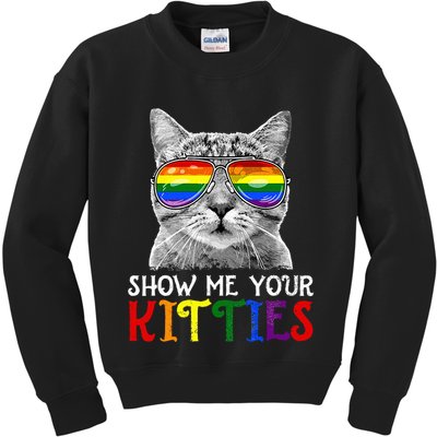 Show Me Your Kitties Proud Ally Cat Lover Lgbt G.A.Y Pride Kids Sweatshirt