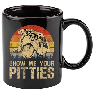 Show Me Your Pitties Funny Pitbull Dog Lovers Retro Vintage 11oz C Handle Ceramic Mug