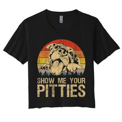 Show Me Your Pitties Funny Pitbull Dog Lovers Retro Vintage Crop Top