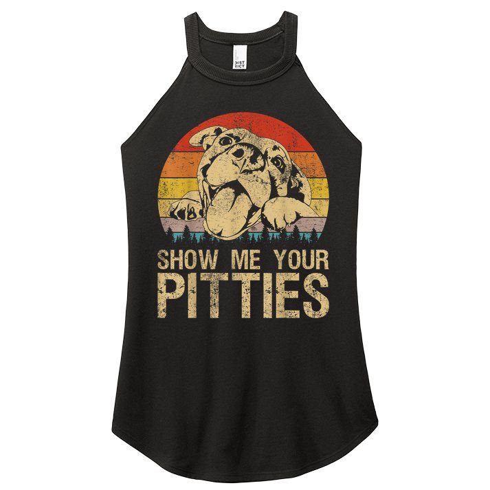 Show Me Your Pitties Funny Pitbull Dog Lovers Retro Vintage Women's Perfect Tri Rocker Tank
