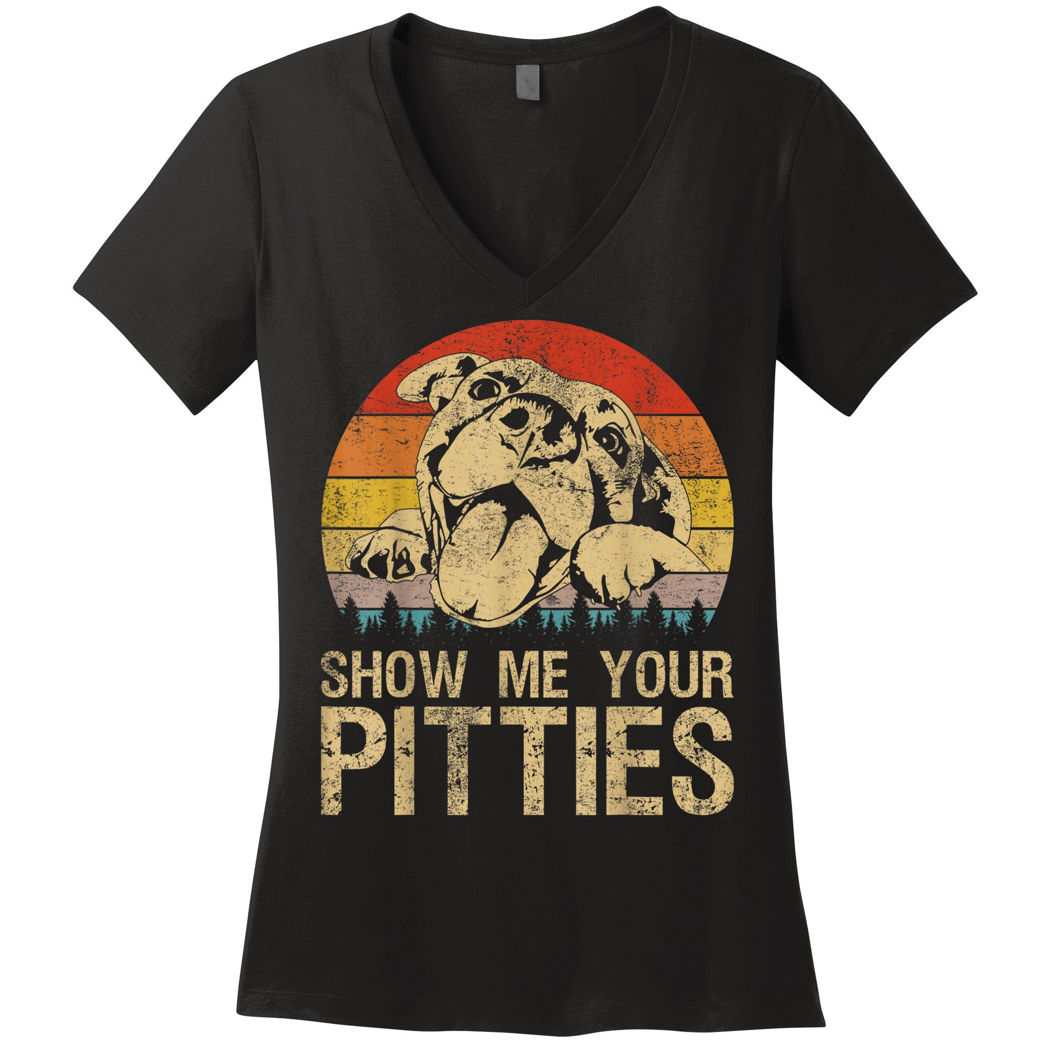 Show Me Your Pitties Funny Pitbull Dog Lovers Retro Vintage Women's V-Neck T-Shirt