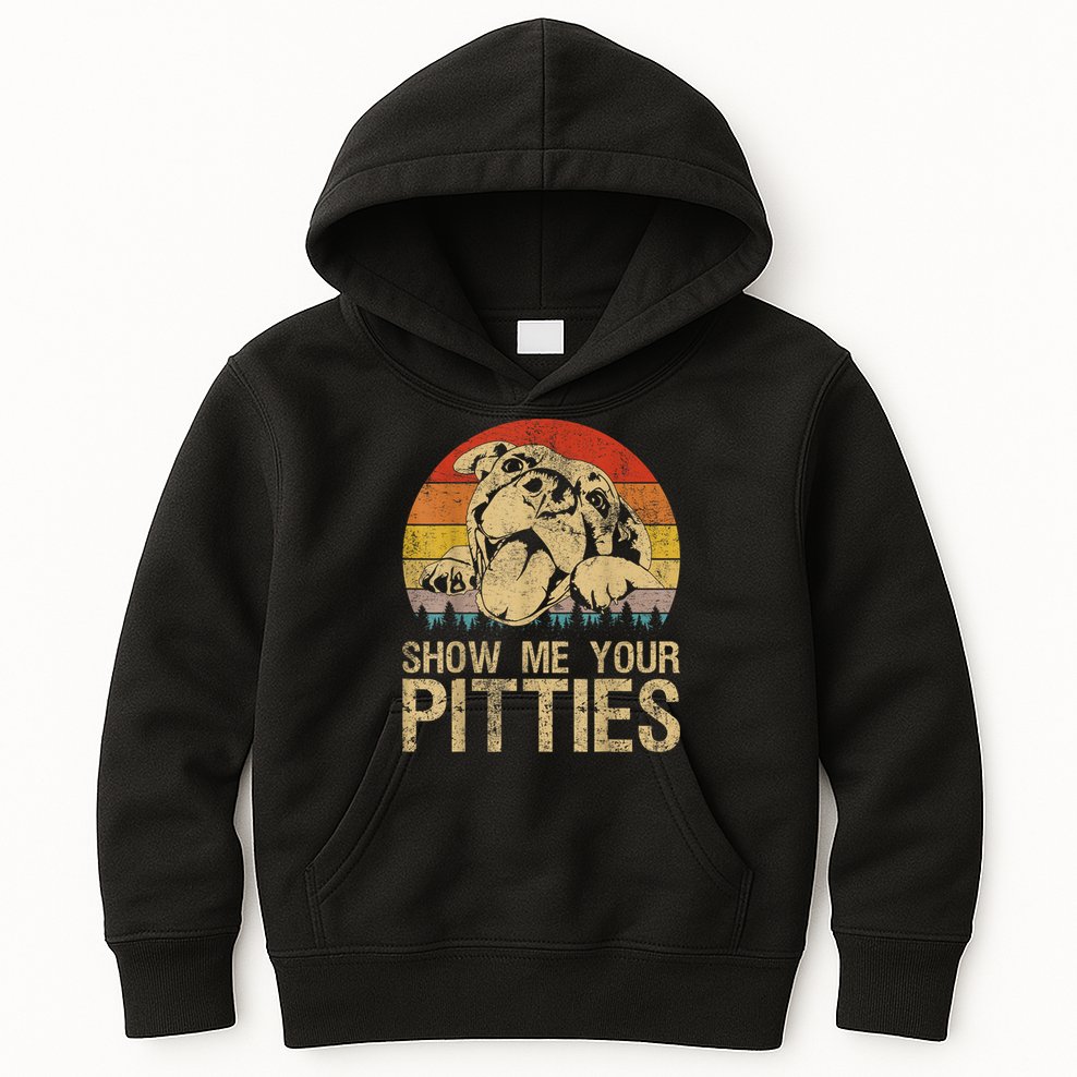 Show Me Your Pitties Funny Pitbull Dog Lovers Retro Vintage Kids Hoodie