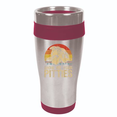 Show Me Your Pitties Funny Pitbull Dog Lovers Retro Vintage 16oz Travel Tumbler