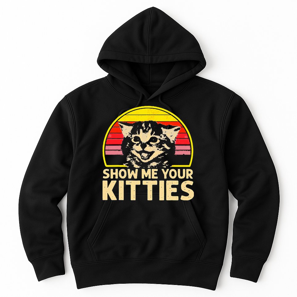 Show Me Your Kitties Cat Lover Retro Vintage Sunset Hoodie
