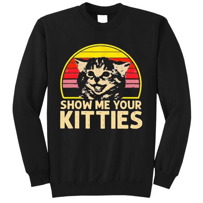 Show Me Your Kitties Cat Lover Retro Vintage Sunset Sweatshirt