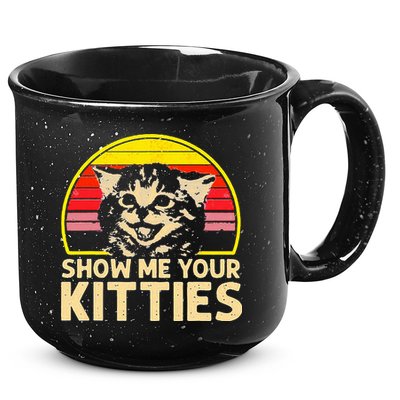 Show Me Your Kitties Cat Lover Retro Vintage Sunset 15oz Campfire Ceramic Mug