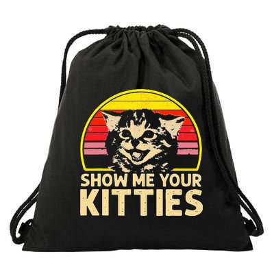 Show Me Your Kitties Cat Lover Retro Vintage Sunset Drawstring Bag