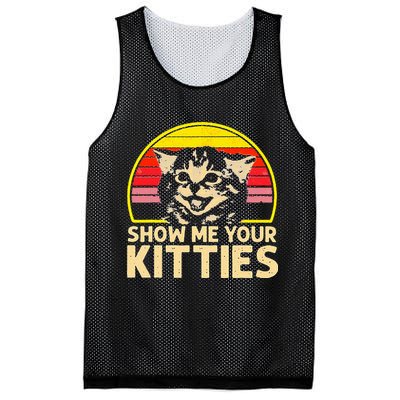 Show Me Your Kitties Cat Lover Retro Vintage Sunset Mesh Reversible Basketball Jersey Tank