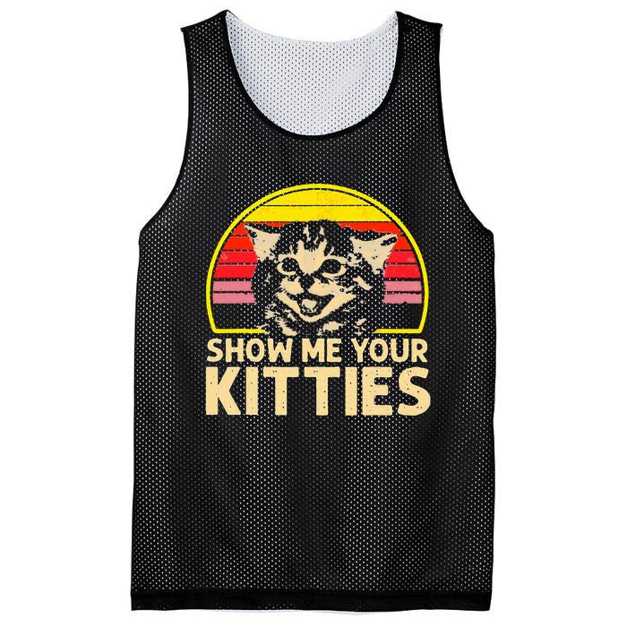 Show Me Your Kitties Cat Lover Retro Vintage Sunset Mesh Reversible Basketball Jersey Tank