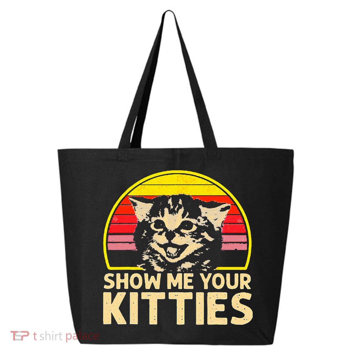 Show Me Your Kitties Cat Lover Retro Vintage Sunset 25L Jumbo Tote