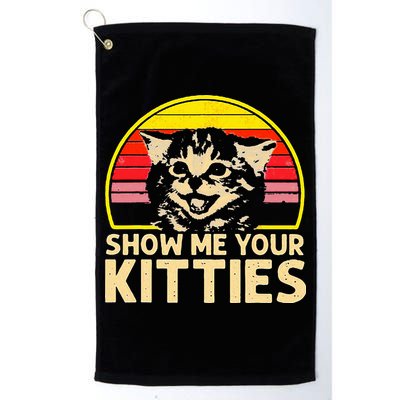 Show Me Your Kitties Cat Lover Retro Vintage Sunset Golf Towel