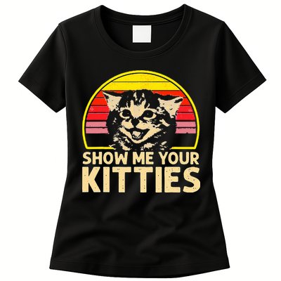 Show Me Your Kitties Cat Lover Retro Vintage Sunset Womens T-Shirt