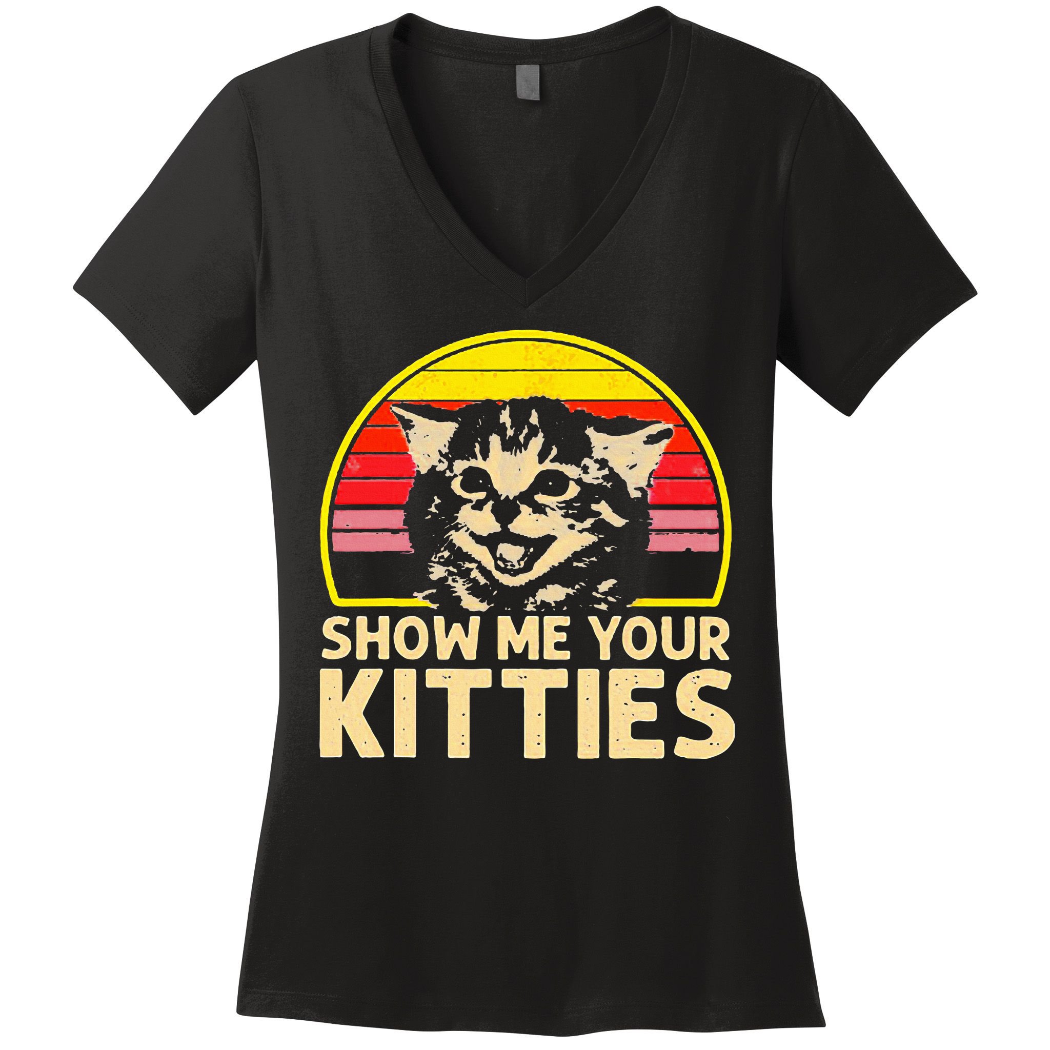 Show Me Your Kitties Cat Lover Retro Vintage Sunset Women's V-Neck T-Shirt