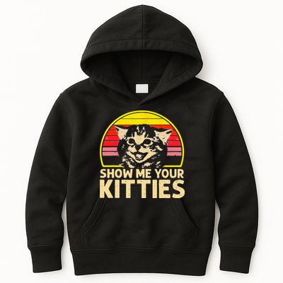 Show Me Your Kitties Cat Lover Retro Vintage Sunset Kids Hoodie