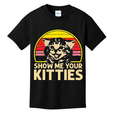 Show Me Your Kitties Cat Lover Retro Vintage Sunset Kids T-Shirt