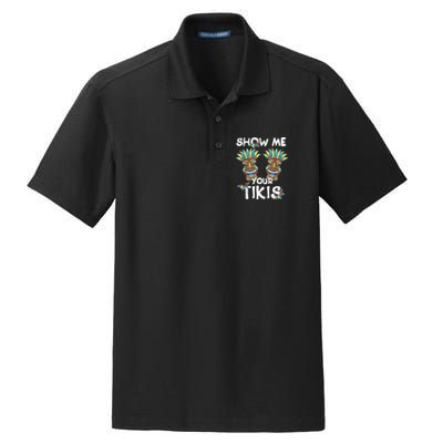 Show Me Your Tikis Boobs Funny Hawaiian Aloha Hawaii Luau Dry Zone Grid Polo