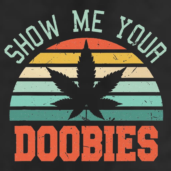 Show Me Your Doobies Weed Gift Funny Marijuana Bud Stoner 7 Panel Mesh Trucker Snapback Hat