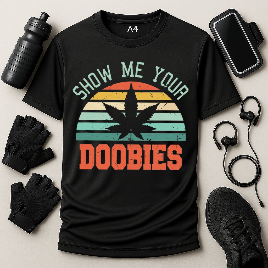 Show Me Your Doobies Weed Gift Funny Marijuana Bud Stoner Cooling Performance Crew T-Shirt