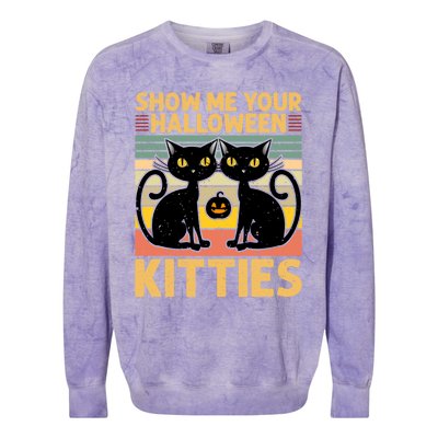 Show Me Your Halloween Kitties Halloween Black Cat Meme Cool Gift Colorblast Crewneck Sweatshirt