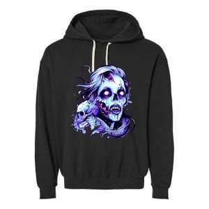 Scary Mermaid Zombie Creepy Adult Halloween Mermaid Art Garment-Dyed Fleece Hoodie