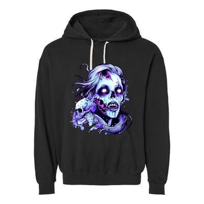 Scary Mermaid Zombie Creepy Adult Halloween Mermaid Art Garment-Dyed Fleece Hoodie