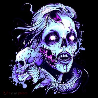 Scary Mermaid Zombie Creepy Adult Halloween Mermaid Art T-Shirt