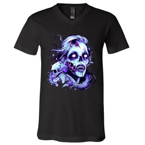 Scary Mermaid Zombie Creepy Adult Halloween Mermaid Art V-Neck T-Shirt