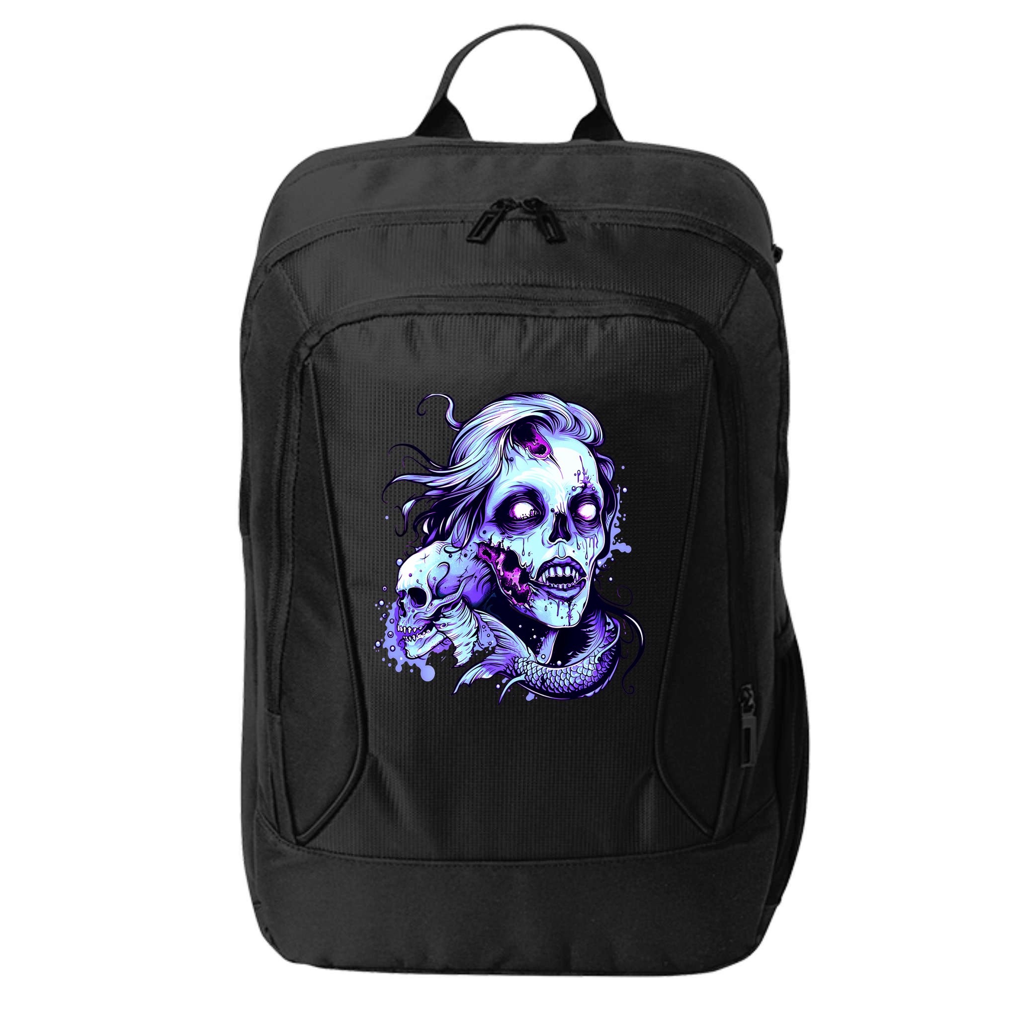 Scary Mermaid Zombie Creepy Adult Halloween Mermaid Art City Backpack