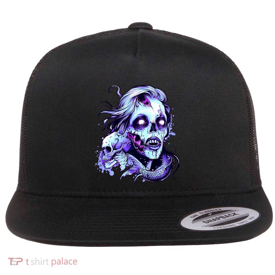 Scary Mermaid Zombie Creepy Adult Halloween Mermaid Art Flatbill Hat