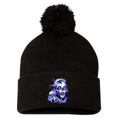 Scary Mermaid Zombie Creepy Adult Halloween Mermaid Art Pom Pom 12in Knit Beanie