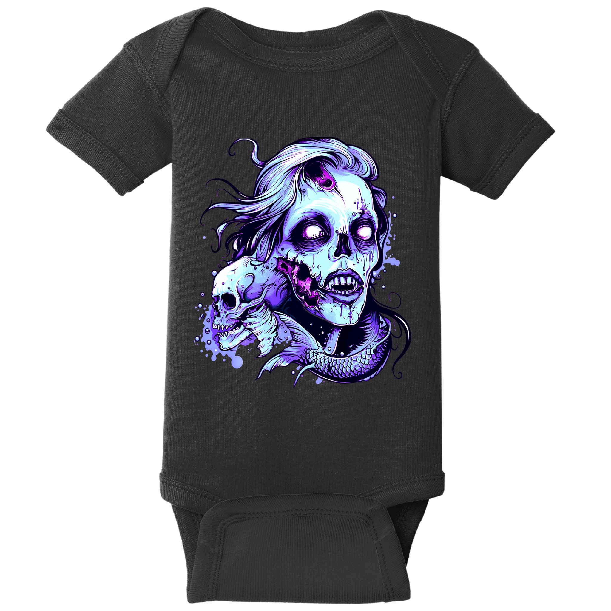 Scary Mermaid Zombie Creepy Adult Halloween Mermaid Art Baby Bodysuit
