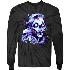 Scary Mermaid Zombie Creepy Adult Halloween Mermaid Art Tie-Dye Long Sleeve Shirt