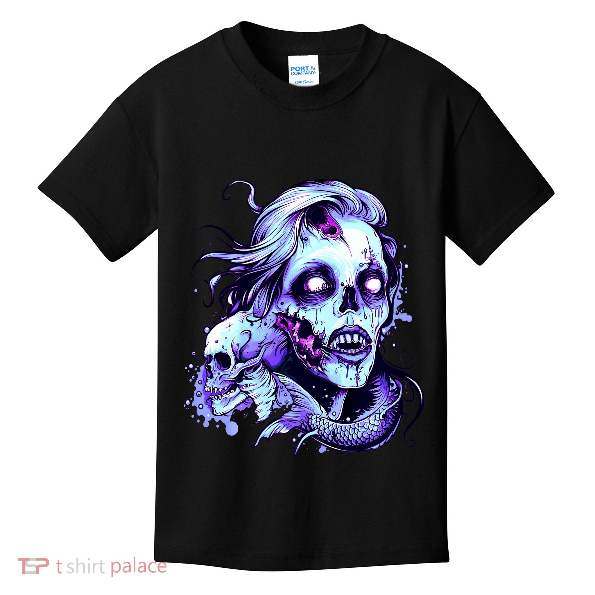Scary Mermaid Zombie Creepy Adult Halloween Mermaid Art Kids T-Shirt
